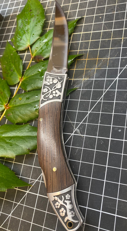 Engraved Trailing Point Pocket Knife